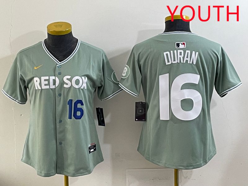 Youth 2025 Boston Red Sox 16 Duran Light Green Joint Name Nike MLB Jersey style 4